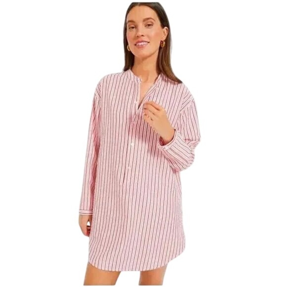 Tuckernuck Strawberry Stripe Seersucker Tunic Top Red Pink NWT XS Longline Beach